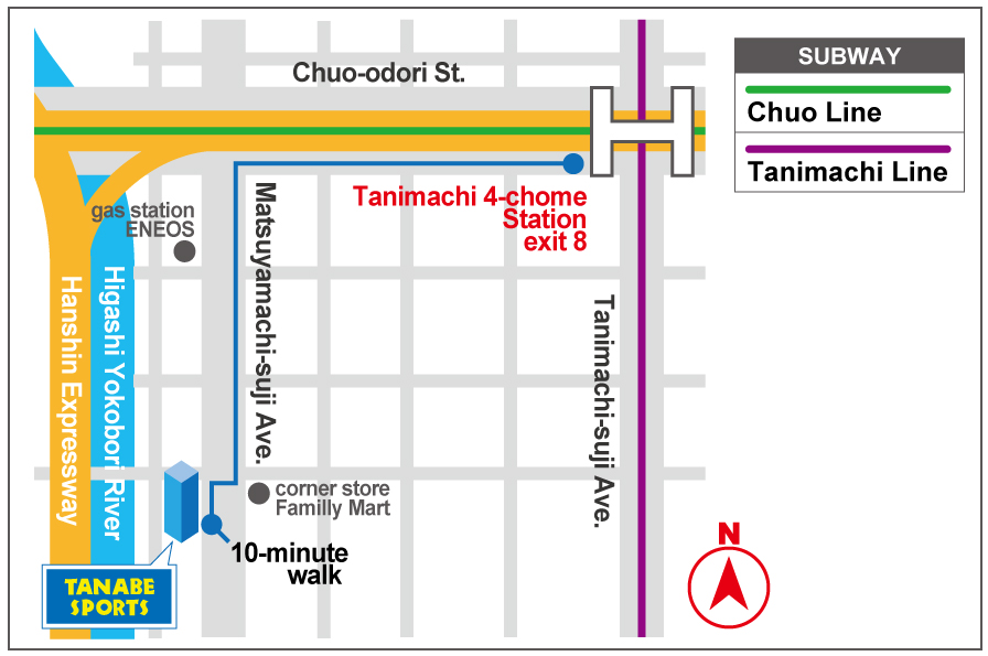 Route from Tanimachi 4-chome Station